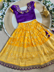 Girls Traditional Kerala Lehenga Choli Set – Silk Finish Digital Print Festive Wear.