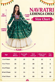 Girls Traditional Indian Lehenga Choli Set with Green Bandhani Printed Kurti