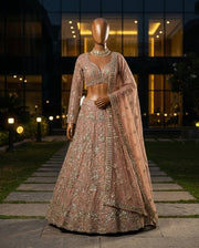 Women’s Dusty Rose Embroidered Lehenga Choli Set with Dupatta