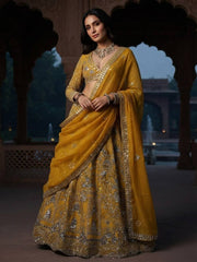 Women’s Mustard Yellow Embroidered Lehenga Choli Set with Dupatta