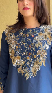 Women’s Embroidered Chinon Silk Kurta Sharara Set