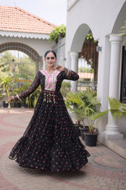 Women’s Printed Anarkali Dress with Embroidered Yoke