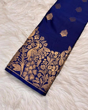Navy Blue and Teal Green Soft Silk Saree for Women