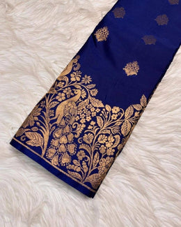 Navy Blue and Teal Green Soft Silk Saree for Women