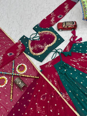Women’s Green and Wine Lehenga Choli Set with Dupatta, Traditional Indian Ethnic Wear