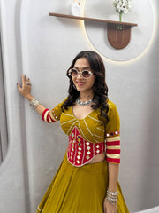 Women’s Mustard Yellow Lehenga Choli Set, Traditional Indian Ethnic Wedding Wear