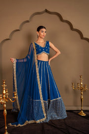 Women’s Royal Blue Embroidered Lehenga Choli Set with Dupatta