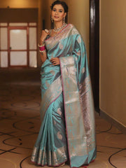 Saree for Women with Golden Paisley Butti and Rich Zari Jacquard Border