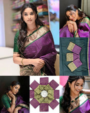 Purple and Green Silk Saree for Women with Traditional Jacquard Woven Design