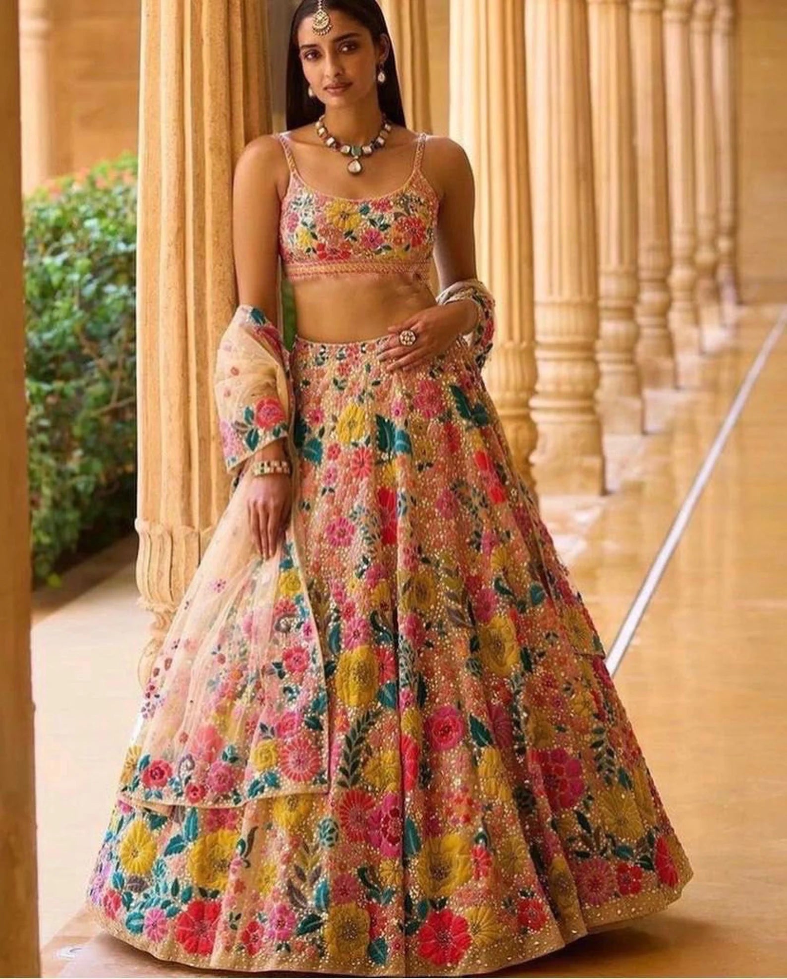 Floral Embroidered Lehenga Choli Set for Women with Dupatta | Wedding & Festive Wear