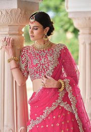Women’s Pink Embroidered Lehenga Choli with Dupatta.