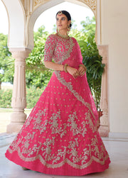 Women’s Pink Embroidered Lehenga Choli with Dupatta.