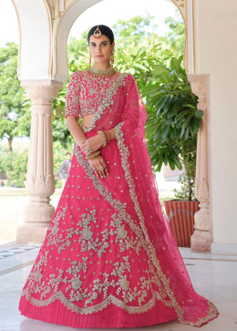 Women’s Pink Embroidered Lehenga Choli with Dupatta.