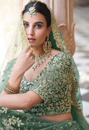 Women’s Green Embroidered Lehenga Choli with Dupatta |
