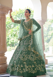 Women’s Green Embroidered Lehenga Choli with Dupatta |