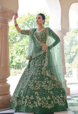 Women’s Green Embroidered Lehenga Choli with Dupatta |