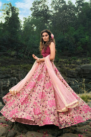 Women’s Pink Floral Embroidered Designer Lehenga Choli with Dupatta.