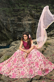 Women’s Pink Floral Embroidered Designer Lehenga Choli with Dupatta.