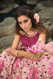 Women’s Pink Floral Embroidered Designer Lehenga Choli with Dupatta.
