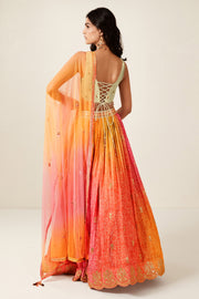 Women’s Orange & Pink Embroidered Designer Lehenga Choli with Dupatta