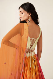 Women’s Orange & Pink Embroidered Designer Lehenga Choli with Dupatta