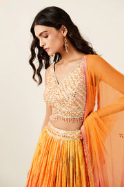 Women’s Orange & Pink Embroidered Designer Lehenga Choli with Dupatta