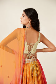 Women’s Orange & Pink Embroidered Designer Lehenga Choli with Dupatta