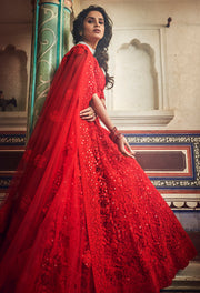 Women’s Red Heavy Embroidered Lehenga Choli with Dupatta