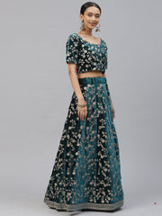 Women’s Blue Floral Embroidered Lehenga Choli with Dupatta.