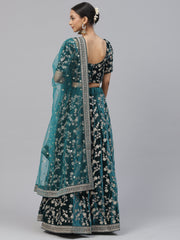 Women’s Blue Floral Embroidered Lehenga Choli with Dupatta.