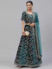 Women’s Blue Floral Embroidered Lehenga Choli with Dupatta.