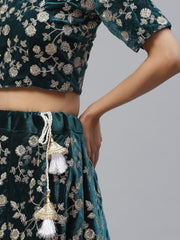 Women’s Blue Floral Embroidered Lehenga Choli with Dupatta.