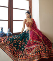 Women’s Dark Green Embroidered Lehenga Choli with Dupatta