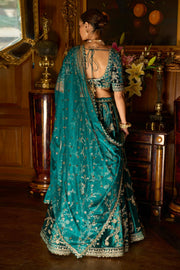 Women’s Teal Green Embroidered Lehenga Choli with Dupatta
