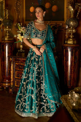 Women’s Teal Green Embroidered Lehenga Choli with Dupatta