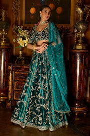Women’s Teal Green Embroidered Lehenga Choli with Dupatta