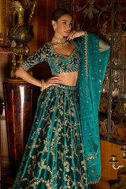 Women’s Teal Green Embroidered Lehenga Choli with Dupatta