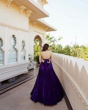 Women’s Purple Velvet Embroidered Lehenga Choli with Dupatta