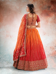 Women’s Orange Embroidered Lehenga Choli with Dupatta
