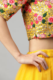 Women’s Yellow Floral Embroidered Lehenga Choli with Dupatta |