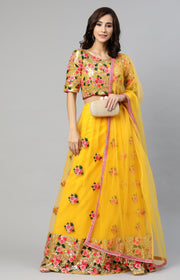 Women’s Yellow Floral Embroidered Lehenga Choli with Dupatta |