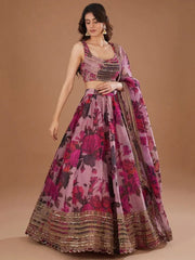 Women’s Pink Floral Printed Lehenga Choli Set