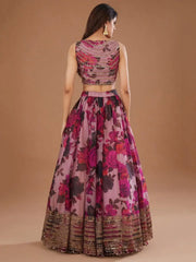 Women’s Pink Floral Printed Lehenga Choli Set