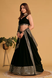 Women’s Black Embroidered Lehenga Choli with Antique Gold Mirror Work & Dupatta