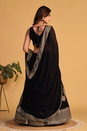 Women’s Black Embroidered Lehenga Choli with Antique Gold Mirror Work & Dupatta