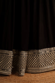 Women’s Black Embroidered Lehenga Choli with Antique Gold Mirror Work & Dupatta