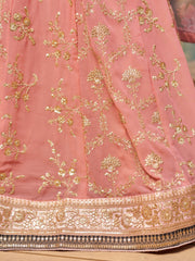 Women’s Pink Floral Embroidered Lehenga Choli with Brown Floral Dupatta