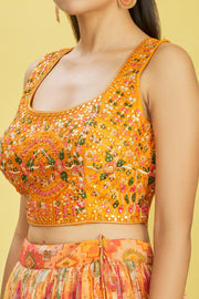 Women’s Yellow Multicolor Printed Lehenga Choli with Dupatta