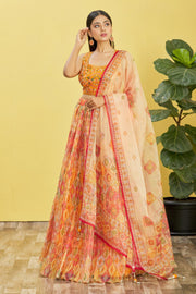 Women’s Yellow Multicolor Printed Lehenga Choli with Dupatta