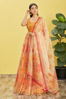 Women’s Yellow Multicolor Printed Lehenga Choli with Dupatta